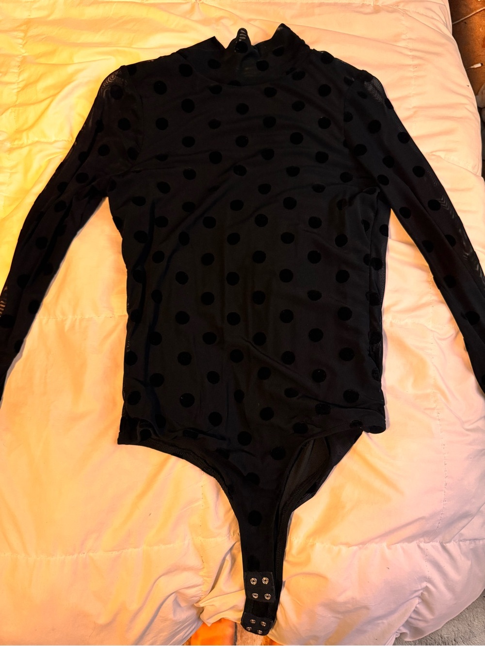Ember Black Polka Dot Long-Sleeve One-Piece Bodysuit